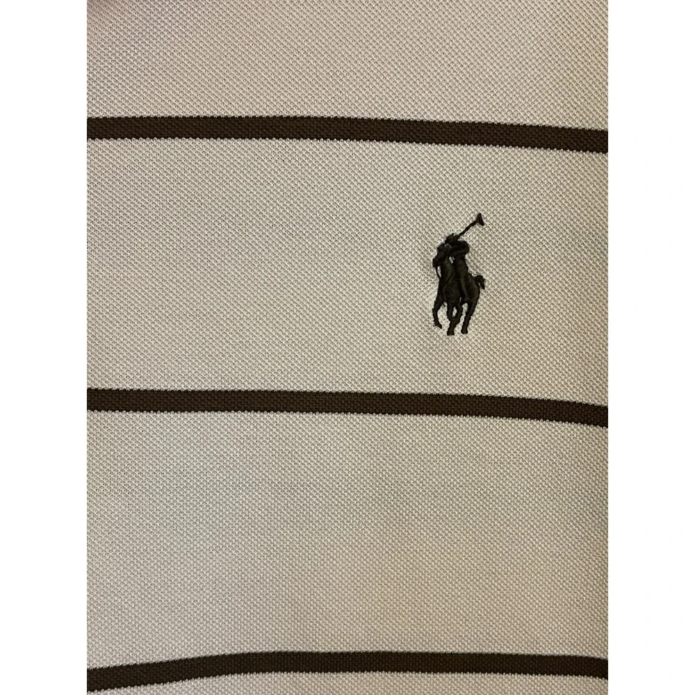 Polo Ralph Lauren Shirt Men's XL Pink & Brown Striped Pima Cotton Pony Logo Polo